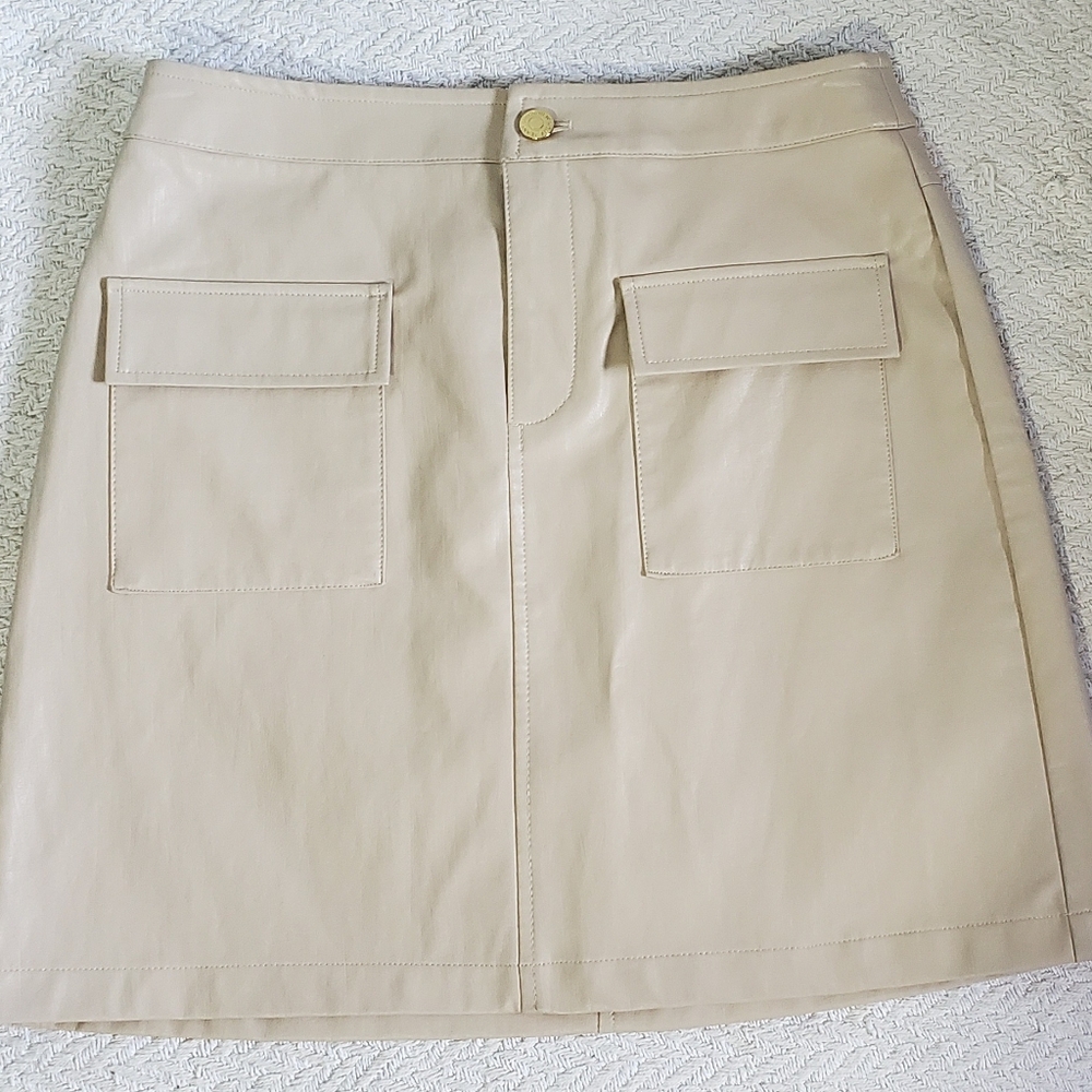 Mark New York Faux Leather Midi Skirt Size 4 Color Latte